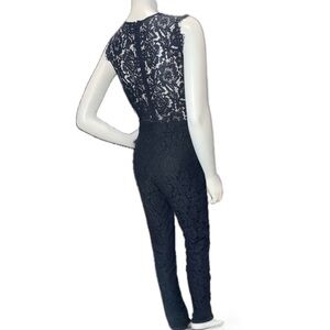 🕸️ KARINA GRIMALDI Black Lace Deep V Jumpsuit | Modern Goth Minimal Chic | Sz XS